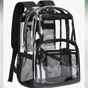 NWT Clear Transparent Black Backpack for Men Women School Stadium